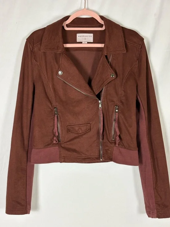 Women’s Brown Moto Jacket - Classic Zip Front - Picture 2 of 7